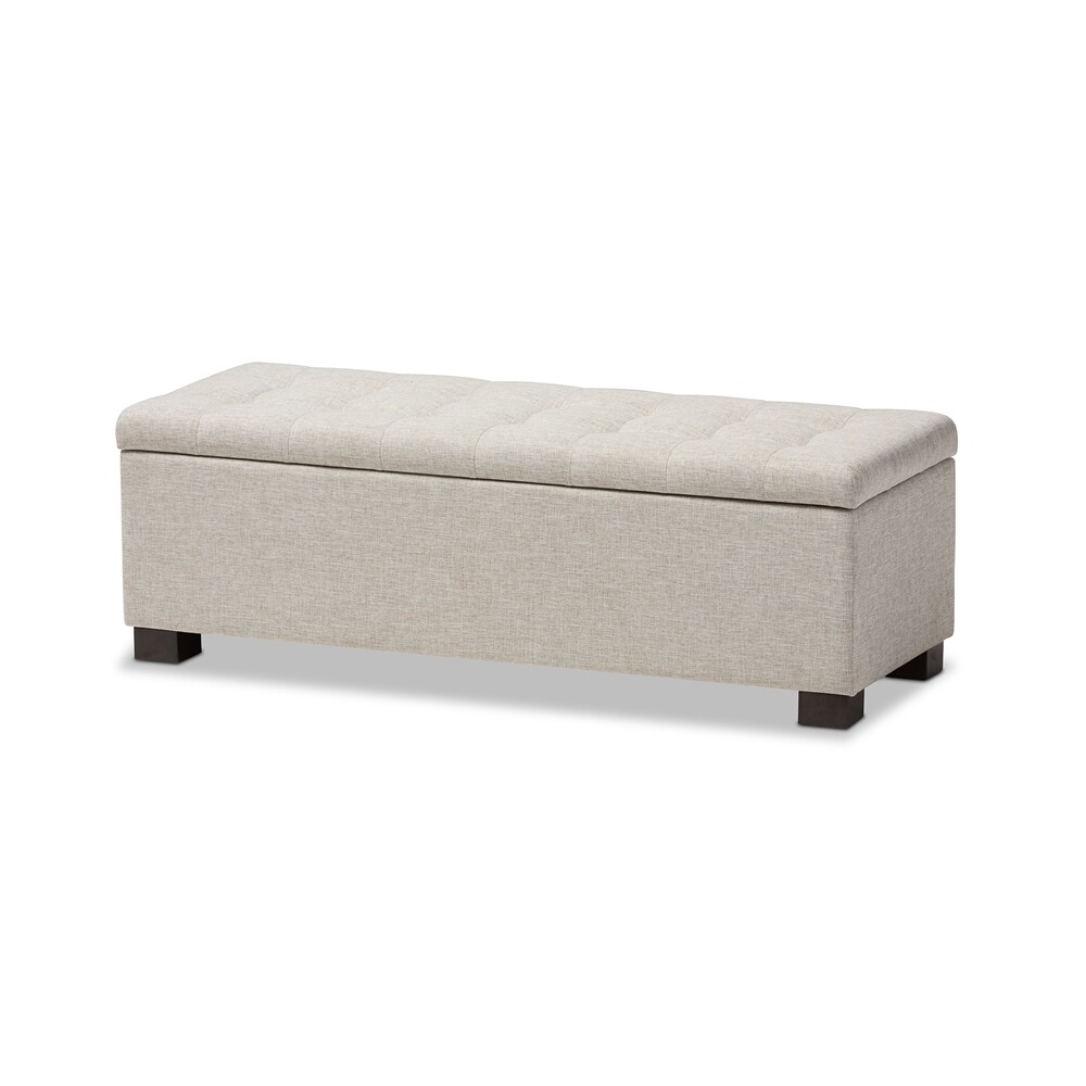 BAXTON STUDIO ROANOKE MODERN AND CONTEMPORARY BEIGE FABRIC UPHOLSTERED GRID-TUFTING STORAGE OTTOMAN BENCH