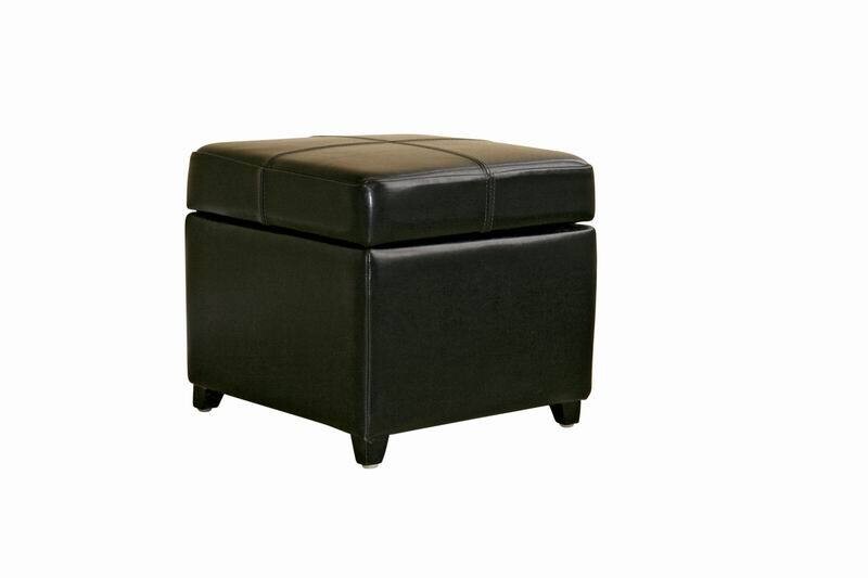 BAXTON STUDIO BLACK FULL LEATHER STORAGE CUBE OTTOMAN