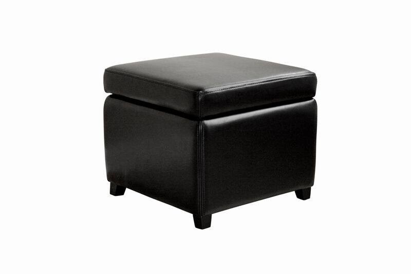 BAXTON STUDIO BLACK FULL LEATHER SMALL STORAGE CUBE OTTOMAN  I
