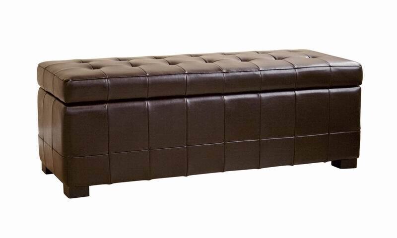 BAXTON STUDIO DARK BROWN FULL LEATHER STORAGE BENCH OTTOMAN WITH DIMPLES
