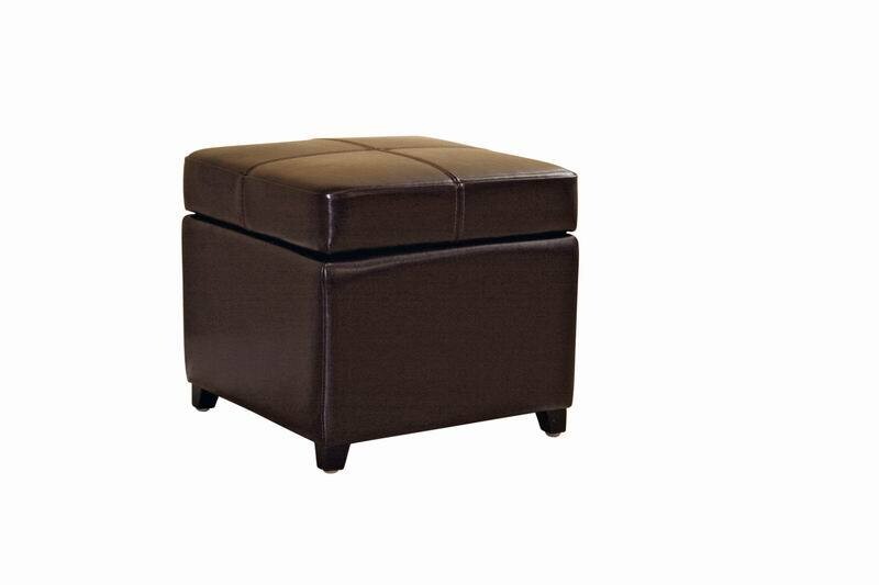 BAXTON STUDIO DARK BROWN FULL LEATHER STORAGE CUBE OTTOMAN