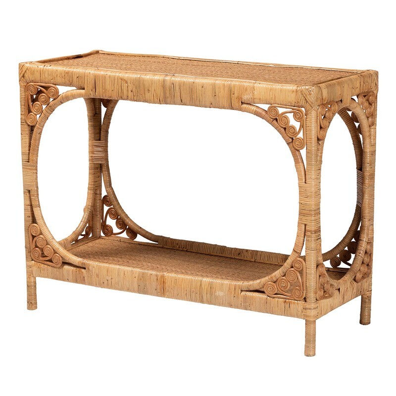 BALI & PARI RAMONA MODERN BOHEMIAN LIGHT HONEY RATTAN CONSOLE TABLE