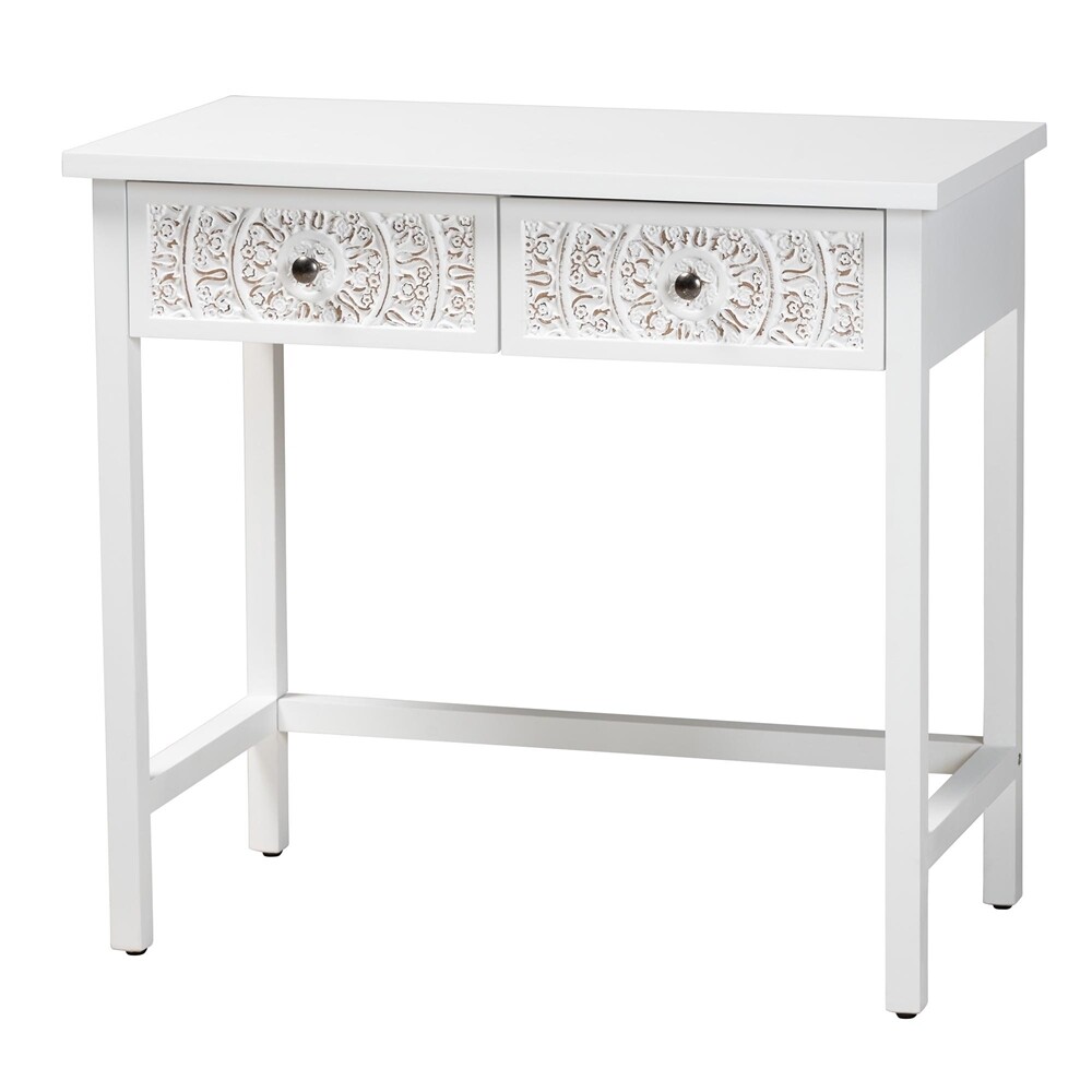 BAXTON STUDIO YELENA CLASSIC AND TRADITIONAL WHITE FINISHED WOOD 2-DRAWER CONSOLE TABLE
