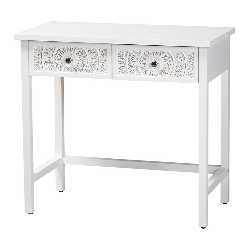 BAXTON STUDIO YELENA CLASSIC AND TRADITIONAL WHITE FINISHED WOOD 2-DRAWER CONSOLE TABLE