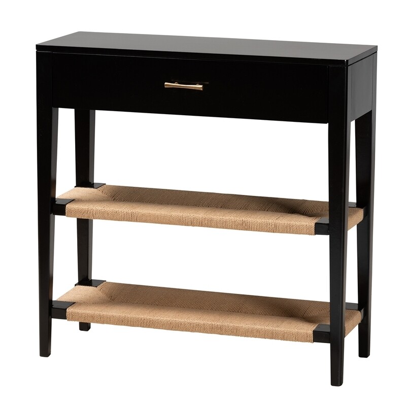 BALI & PARI FREYA MODERN BOHEMIAN BLACK FINISHED BAYUR WOOD 1-DRAWER CONSOLE TABLE