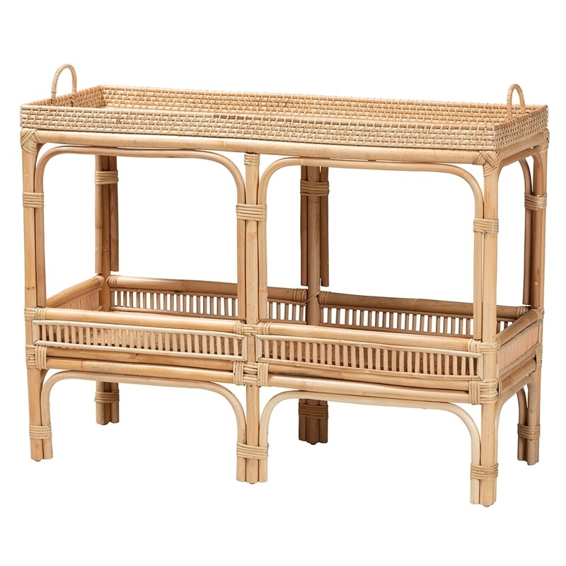 BALI & PARI LOMBOK MODERN BOHEMIAN NATURAL BROWN RATTAN CONSOLE TABLE