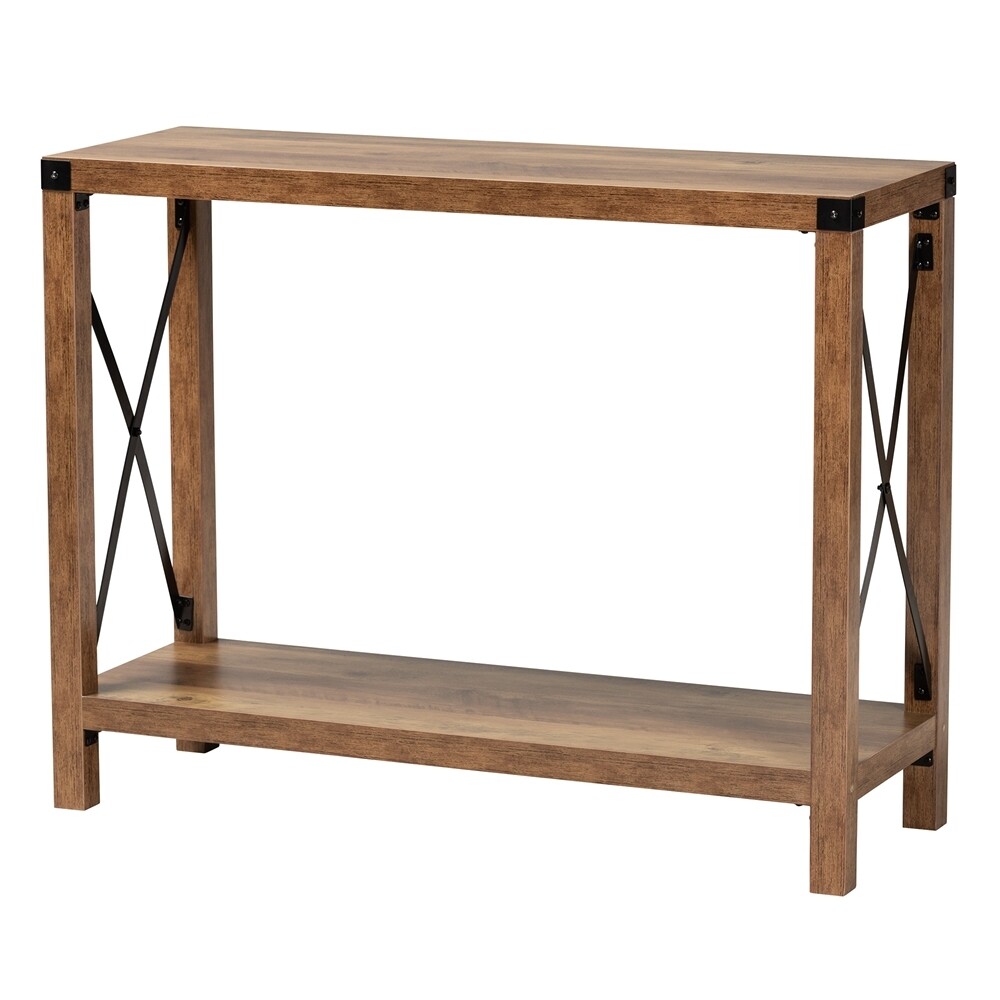 BAXTON STUDIO RUMI MODERN FARMHOUSE NATURAL BROWN FINISHED WOOD AND BLACK METAL CONSOLE TABLE