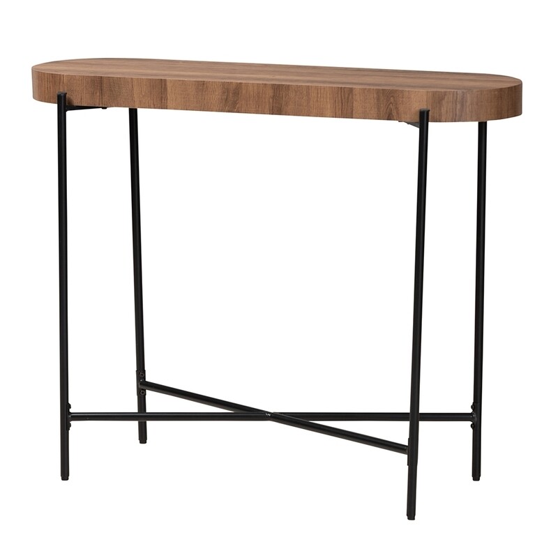 BAXTON STUDIO SAVION MODERN INDUSTRIAL WALNUT BROWN FINISHED WOOD AND BLACK METAL CONSOLE TABLE