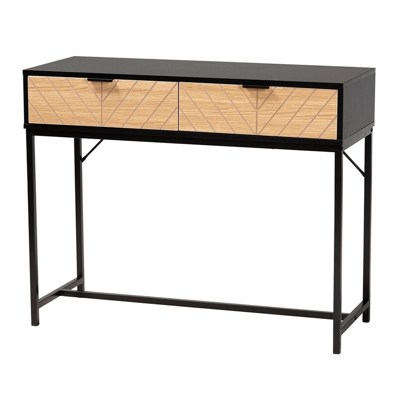 BAXTON STUDIO JACINTH MODERN INDUSTRIAL TWO-TONE BLACK AND NATURAL BROWN FINISHED WOOD AND BLACK METAL 2-DRAWER CONSOLE TABLE