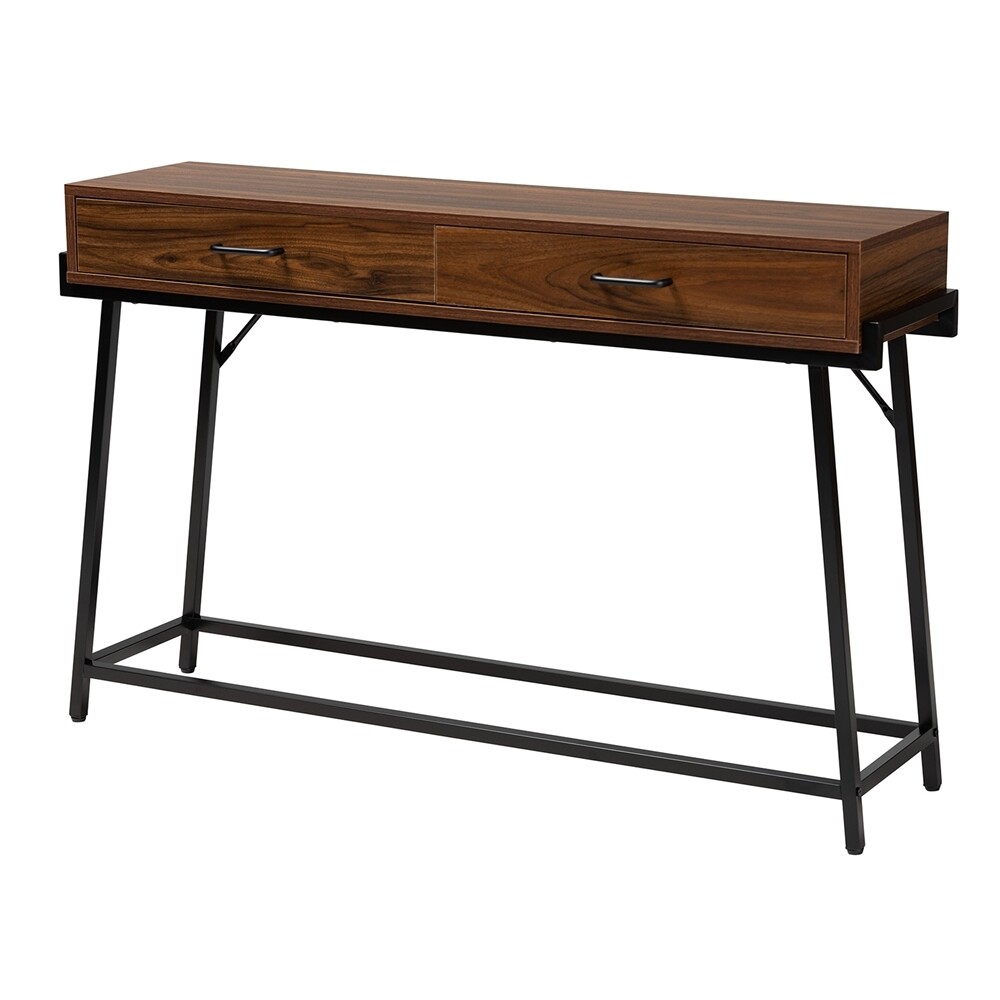 BAXTON STUDIO EIVOR MODERN INDUSTRIAL WALNUT BROWN FINISHED WOOD AND BLACK METAL 2-DRAWER CONSOLE TABLE