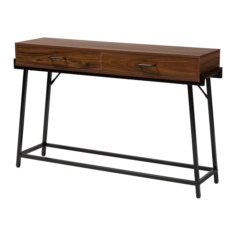 BAXTON STUDIO EIVOR MODERN INDUSTRIAL WALNUT BROWN FINISHED WOOD AND BLACK METAL 2-DRAWER CONSOLE TABLE