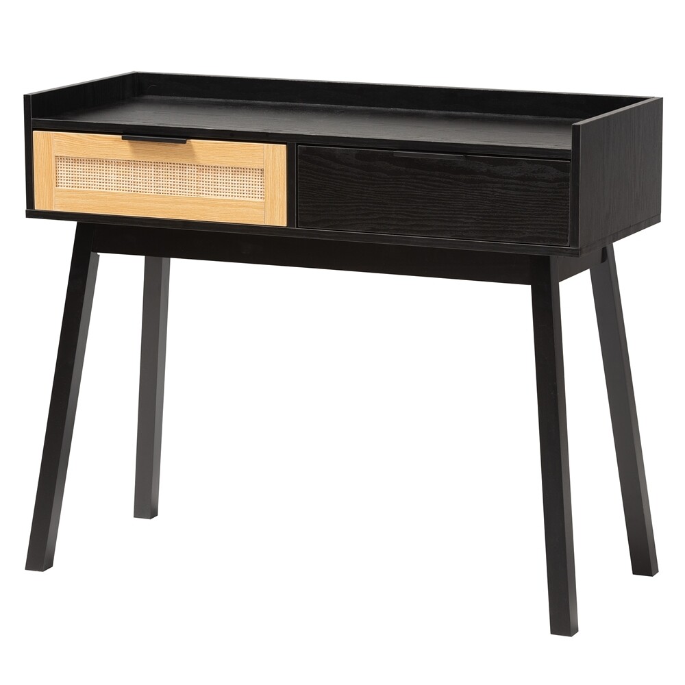 BAXTON STUDIO KALANI MID-CENTURY MODERN TWO-TONE ESPRESSO BROWN AND NATURAL BROWN FINISHED WOOD 2-DRAWER CONSOLE TABLE