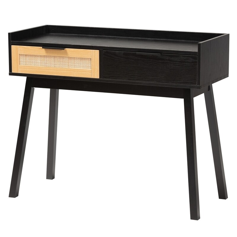BAXTON STUDIO KALANI MID-CENTURY MODERN TWO-TONE ESPRESSO BROWN AND NATURAL BROWN FINISHED WOOD 2-DRAWER CONSOLE TABLE