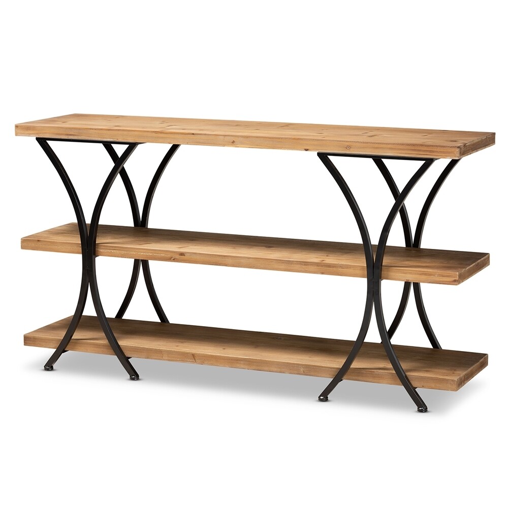 BAXTON STUDIO TERRELL MODERN RUSTIC AND INDUSTRIAL NATURAL BROWN FINISHED WOOD AND BLACK FINISHED METAL CONSOLE TABLE