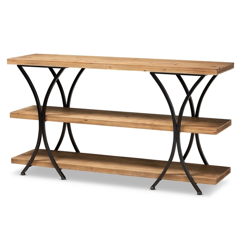 BAXTON STUDIO TERRELL MODERN RUSTIC AND INDUSTRIAL NATURAL BROWN FINISHED WOOD AND BLACK FINISHED METAL CONSOLE TABLE
