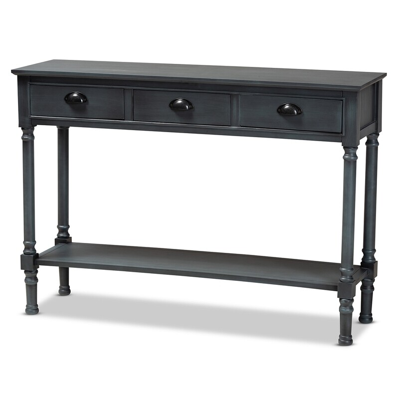 BAXTON STUDIO GARVEY FRENCH PROVINCIAL GREY FINISHED WOOD 3-DRAWER ENTRYWAY CONSOLE TABLE