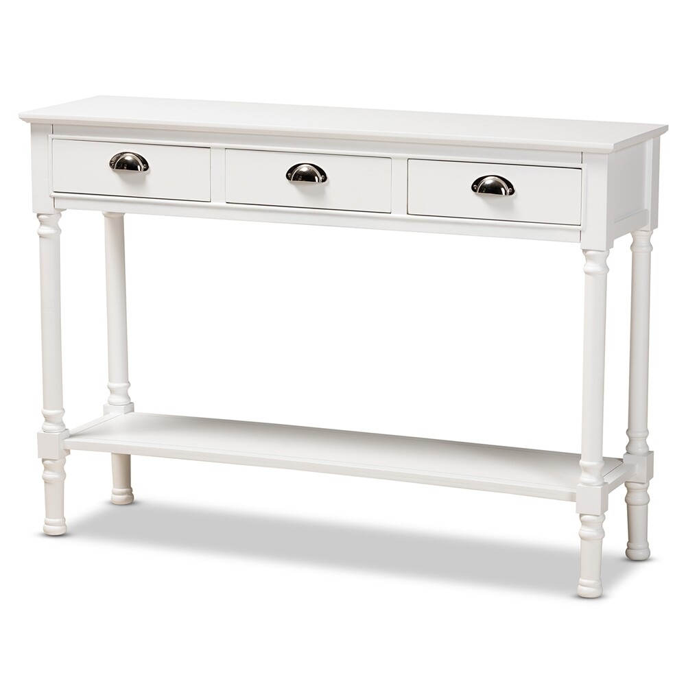 BAXTON STUDIO GARVEY FRENCH PROVINCIAL WHITE FINISHED WOOD 3-DRAWER ENTRYWAY CONSOLE TABLE