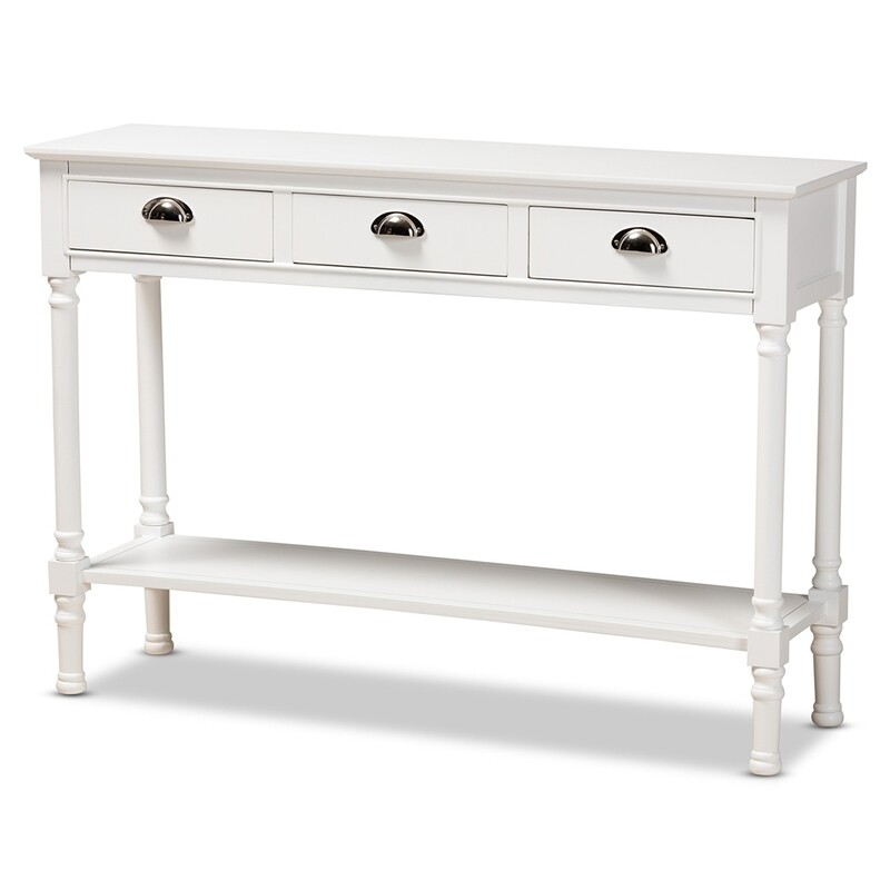 BAXTON STUDIO GARVEY FRENCH PROVINCIAL WHITE FINISHED WOOD 3-DRAWER ENTRYWAY CONSOLE TABLE