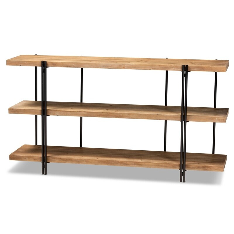 BAXTON STUDIO TARAH MODERN RUSTIC AND INDUSTRIAL NATURAL BROWN FINISHED WOOD AND BLACK FINISHED METAL CONSOLE TABLE
