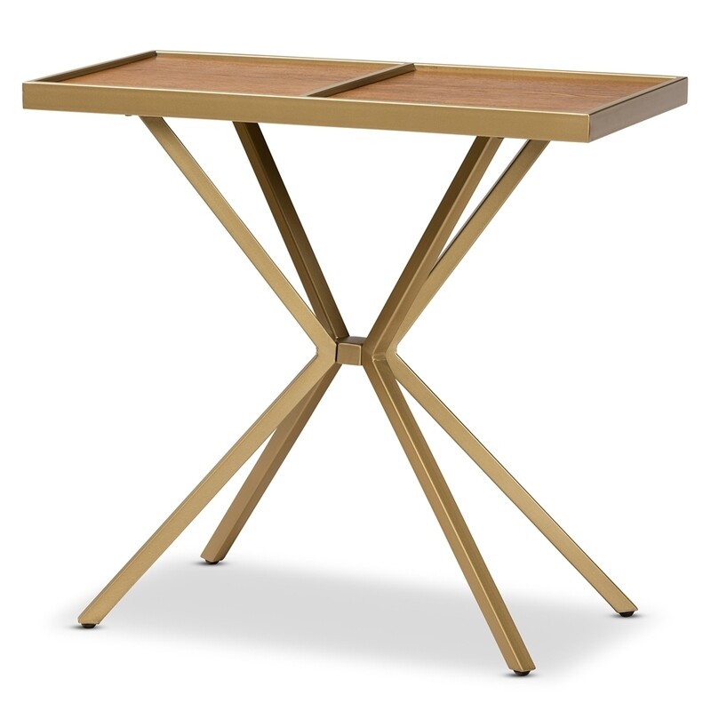 BAXTON STUDIO CARLO MODERN AND CONTEMPORARY WALNUT FINISHED WOOD AND GOLD FINISHED METAL CONSOLE TABLE