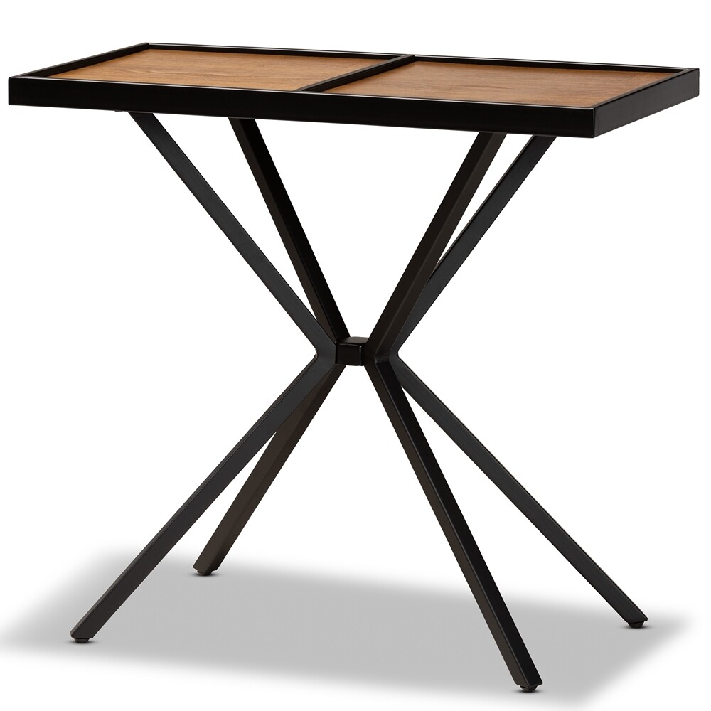 BAXTON STUDIO CARLO MODERN AND CONTEMPORARY WALNUT FINISHED WOOD AND BLACK FINISHED METAL CONSOLE TABLE