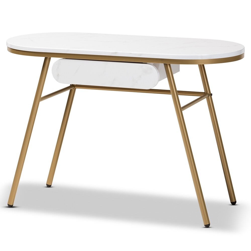 BAXTON STUDIO MABEL MODERN AND CONTEMPORARY GOLD FINISHED METAL CONSOLE TABLE WITH FAUX MARBLE TABLETOP