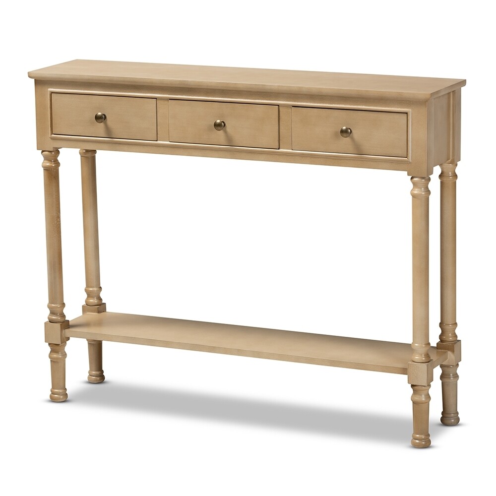 BAXTON STUDIO CALVIN CLASSIC AND TRADITIONAL FRENCH FARMHOUSE OAK BROWN FINISHED WOOD 3-DRAWER ENTRYWAY CONSOLE TABLE