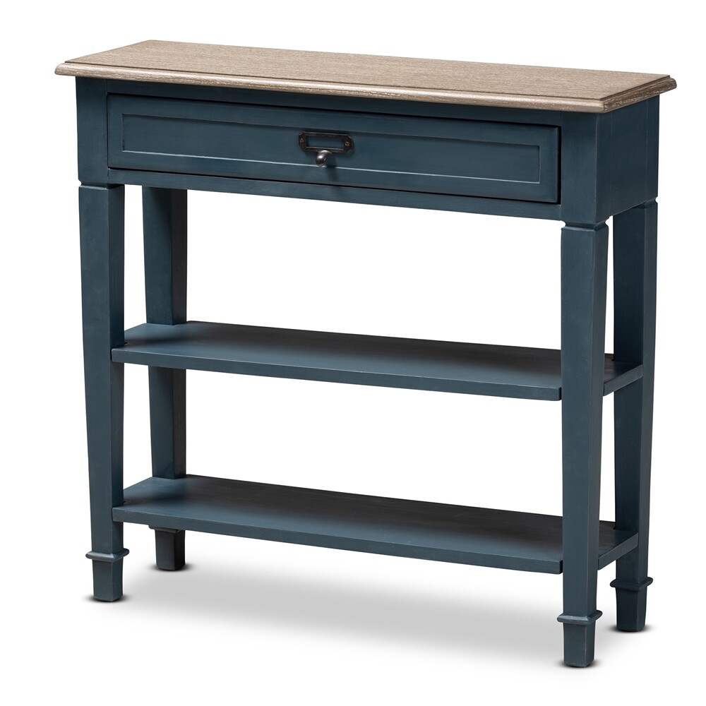 BAXTON STUDIO DAUPHINE FRENCH PROVINCIAL BLUE SPRUCE FIINISHED WOOD ACCENT CONSOLE TABLE