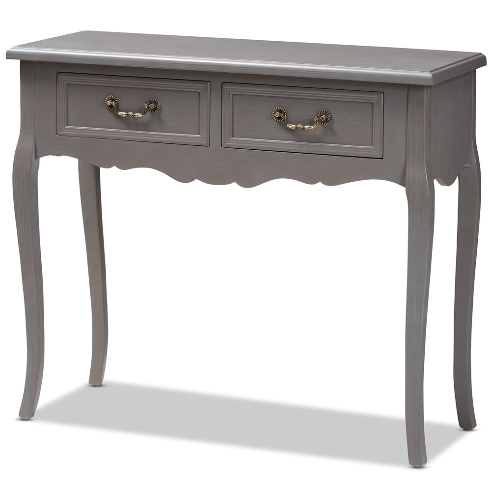 BAXTON STUDIO CAPUCINE ANTIQUE FRENCH COUNTRY COTTAGE GREY FINISHED WOOD 2-DRAWER CONSOLE TABLE