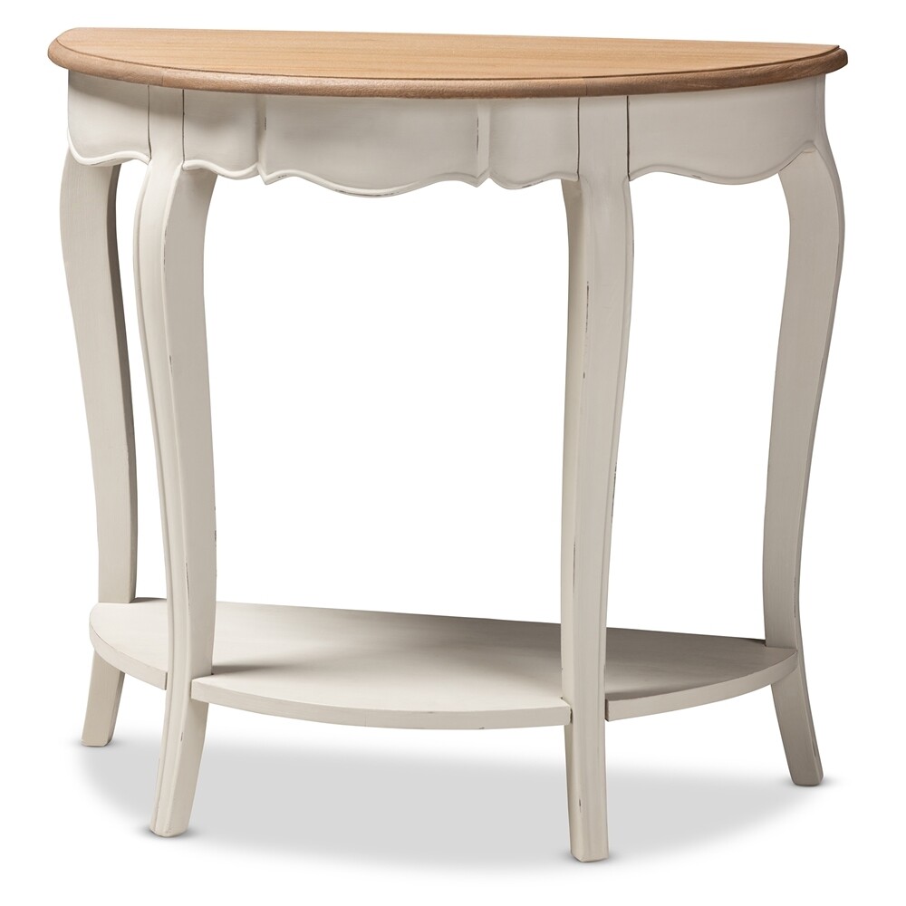 BAXTON STUDIO CORDELIA COUNTRY COTTAGE FARMHOUSE WHITE AND NATURAL BROWN FINISHED CONSOLE TABLE