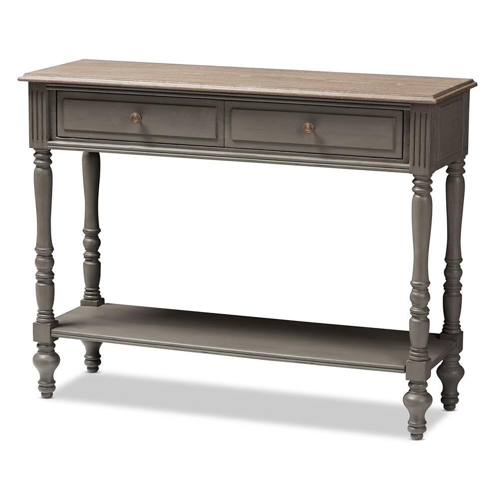 BAXTON STUDIO NOEMIE COUNTRY COTTAGE FARMHOUSE BROWN FINISHED 2-DRAWER CONSOLE TABLE