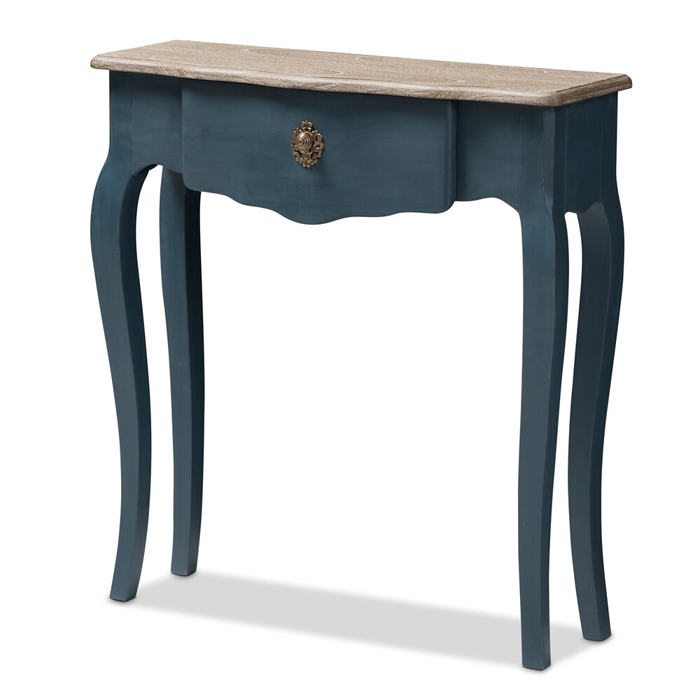 BAXTON STUDIO MAZARINE CLASSIC AND PROVINCIAL BLUE SPRUCE FINISHED CONSOLE TABLE