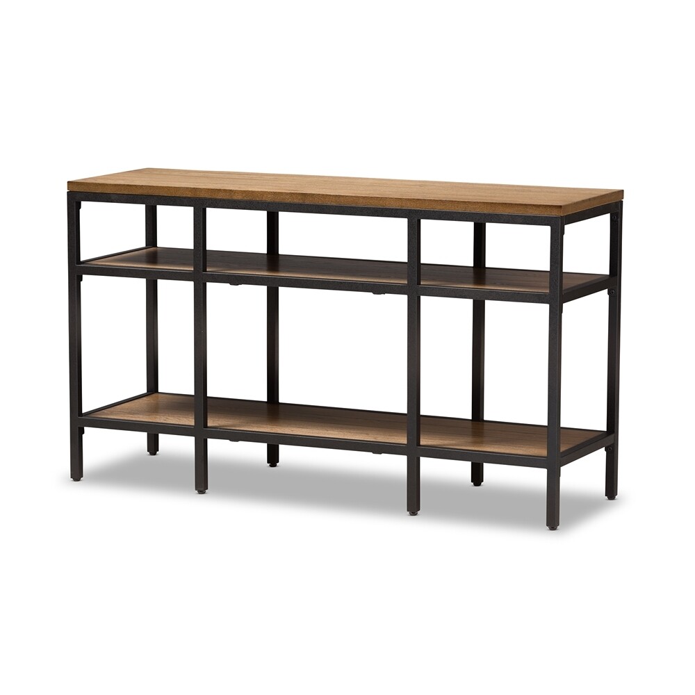 BAXTON STUDIO CARIBOU RUSTIC INDUSTRIAL STYLE OAK BROWN FINISHED WOOD AND BLACK FINISHED METAL CONSOLE TABLE