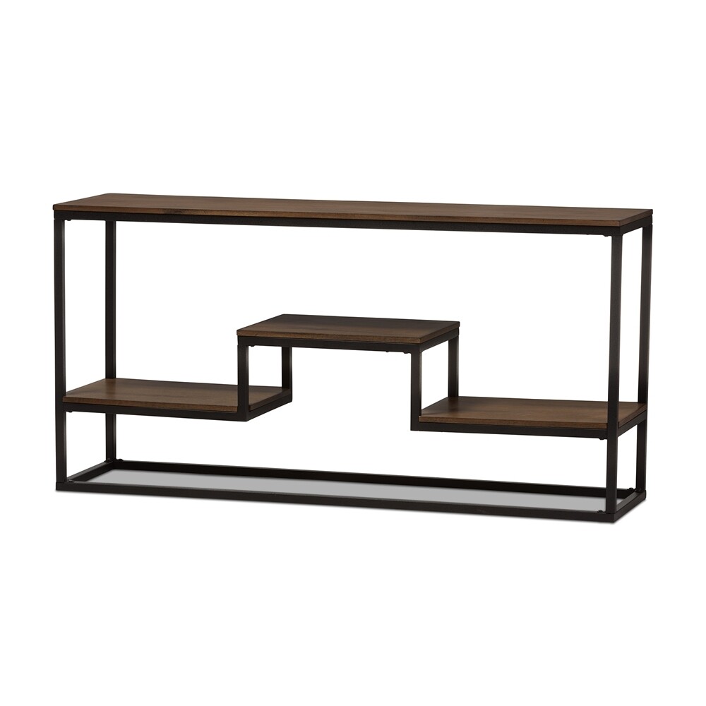 BAXTON STUDIO DOREEN RUSTIC INDUSTRIAL STYLE ANTIQUE BLACK TEXTURED FINISHED METAL DISTRESSED WOOD CONSOLE TABLE