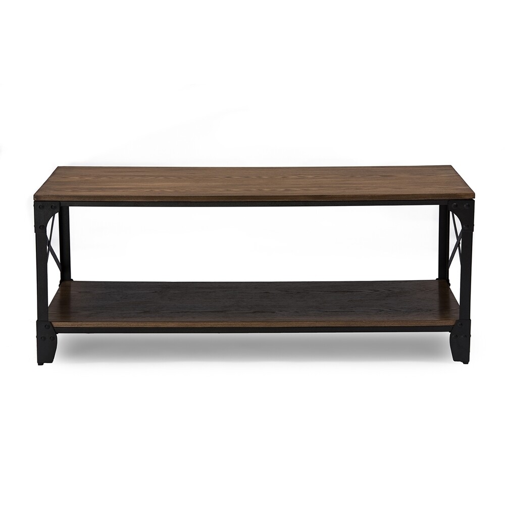 BAXTON STUDIO GREYSON VINTAGE INDUSTRIAL ANTIQUE BRONZE OCCASIONAL COCKTAIL COFFEE TABLE