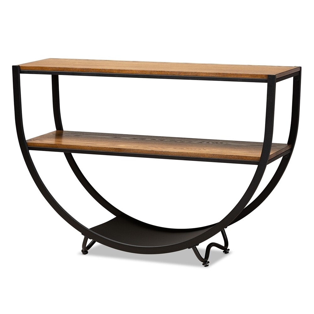 BAXTON STUDIO BLAKES RUSTIC INDUSTRIAL STYLE ANTIQUE BLACK TEXTURED FINISH METAL DISTRESSED WOOD CONSOLE TABLE