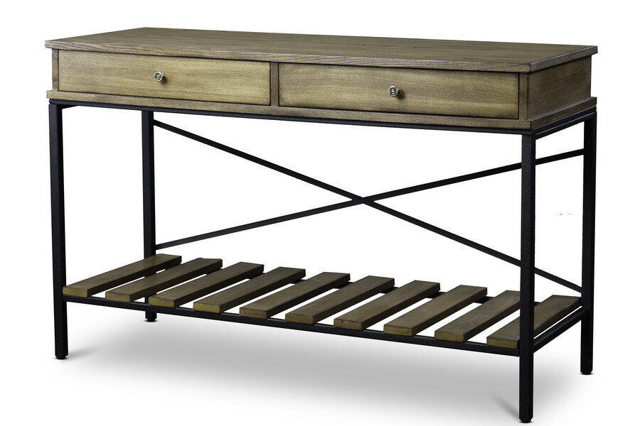 BAXTON STUDIO NEWCASTLE WOOD AND METAL CONSOLE TABLE-CRISS-CROSS