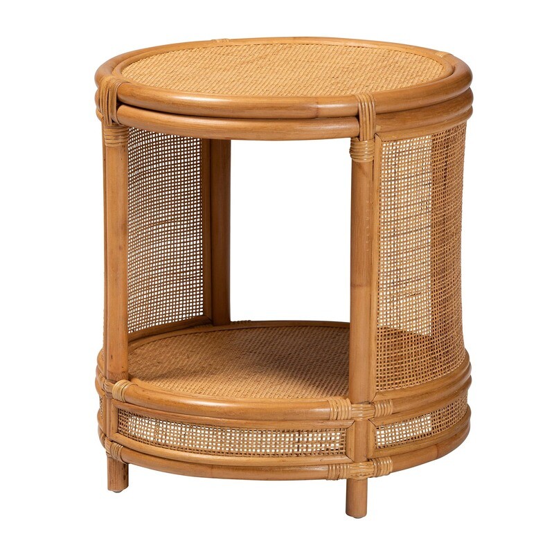BALI & PARI LOUIS MODERN BOHEMIAN NATURAL BROWN RATTAN END TABLE BALI & PARI LOUIS MODERN BOHEMIAN NATURAL BROWN RATTAN END TABLE