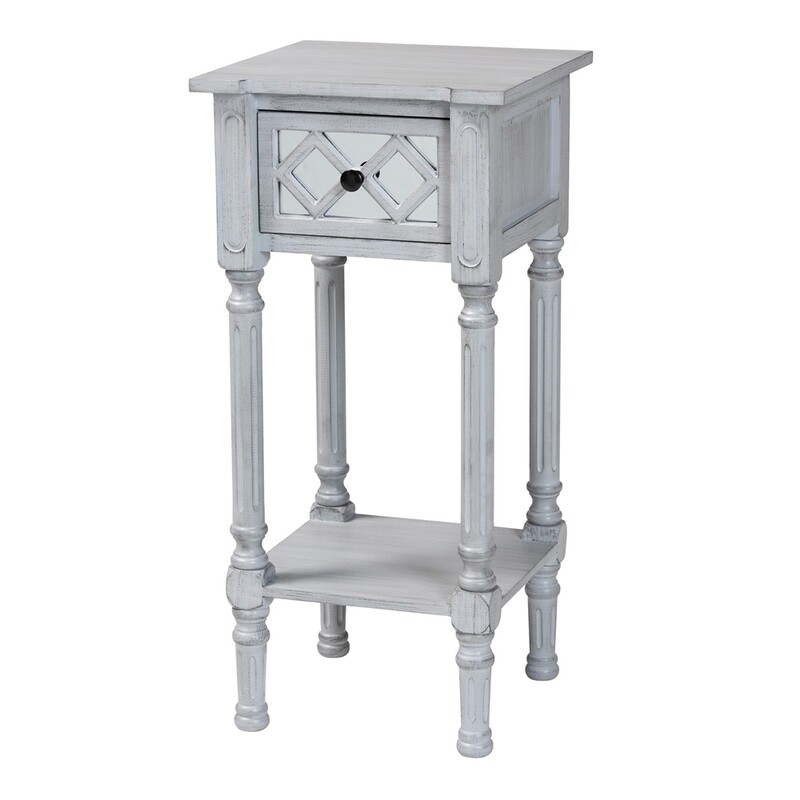 BAXTON STUDIO GELLERT CLASSIC AND TRADITIONAL GREY FINISHED WOOD 1-DRAWER END TABLE
