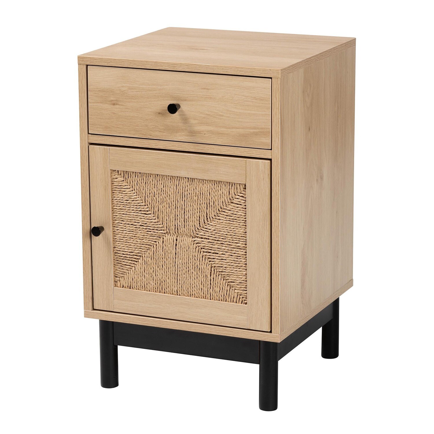 BAXTON STUDIO CHERELLE MID-CENTURY MODERN LIGHT BROWN AND BLACK 1-DRAWER END TABLE