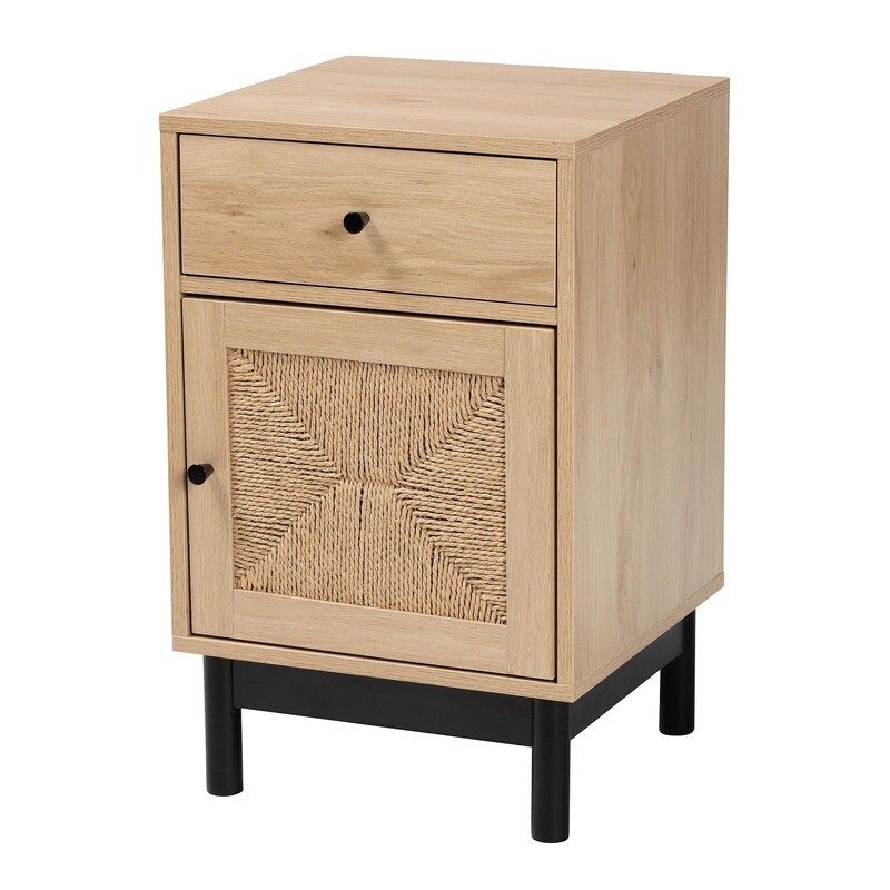 BAXTON STUDIO CHERELLE MID-CENTURY MODERN LIGHT BROWN AND BLACK 1-DRAWER END TABLE