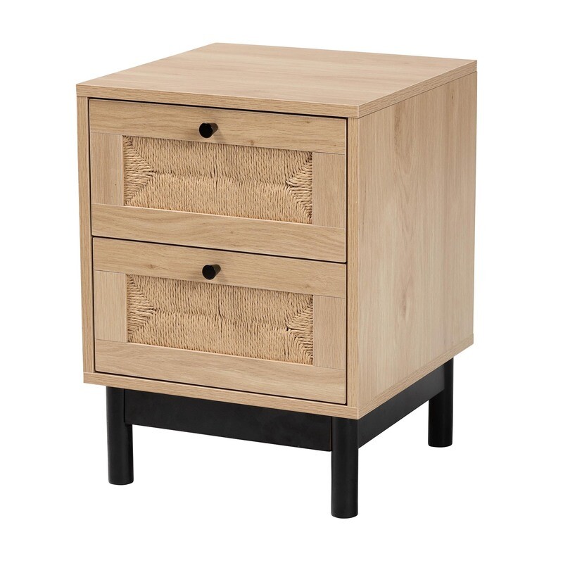 BAXTON STUDIO CHERELLE MID-CENTURY MODERN LIGHT BROWN AND BLACK 2-DRAWER END TABLE