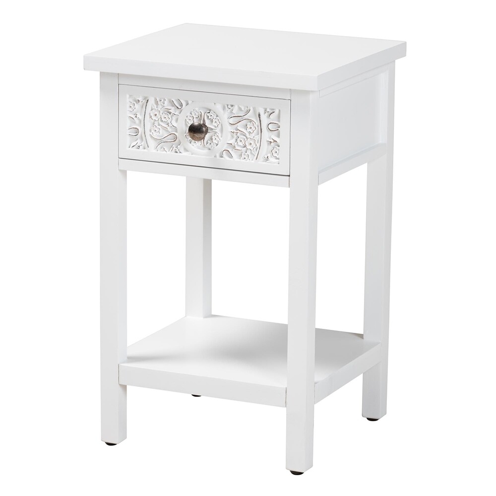BAXTON STUDIO YELENA CLASSIC AND TRADITIONAL WHITE FINISHED WOOD 1-DRAWER END TABLE
