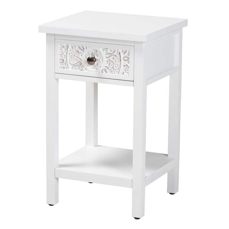 BAXTON STUDIO YELENA CLASSIC AND TRADITIONAL WHITE FINISHED WOOD 1-DRAWER END TABLE