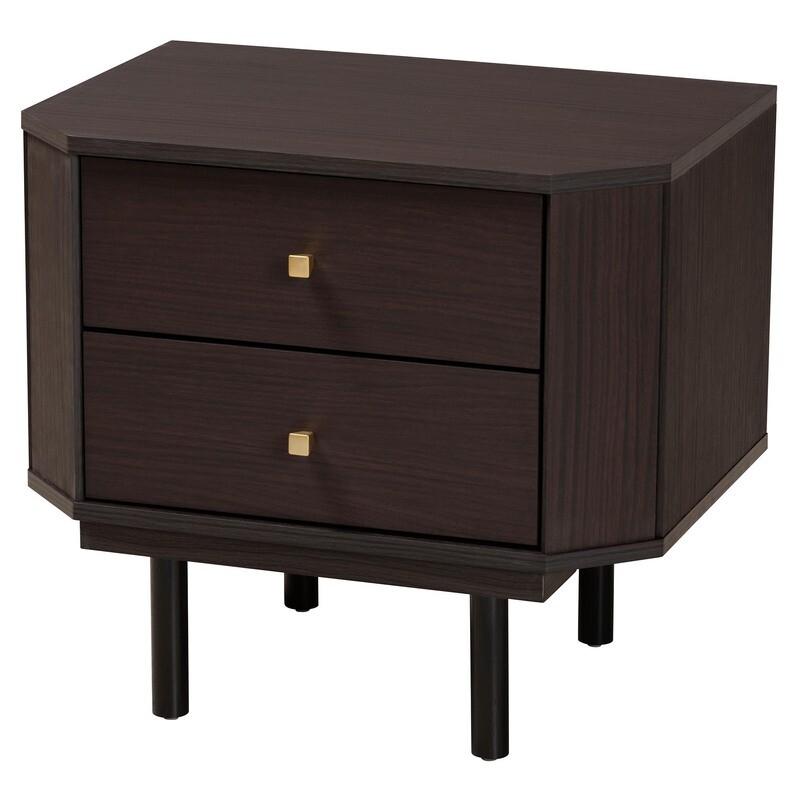 BAXTON STUDIO NORWOOD MODERN TRANSITIONAL TWO-TONE BLACK AND ESPRESSO BROWN FINISHED WOOD 2-DRAWER END TABLE