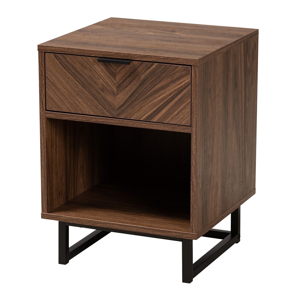 BAXTON STUDIO SADIA MODERN WALNUT BROWN FINISHED WOOD AND BLACK METAL 1-DRAWER END TABLE