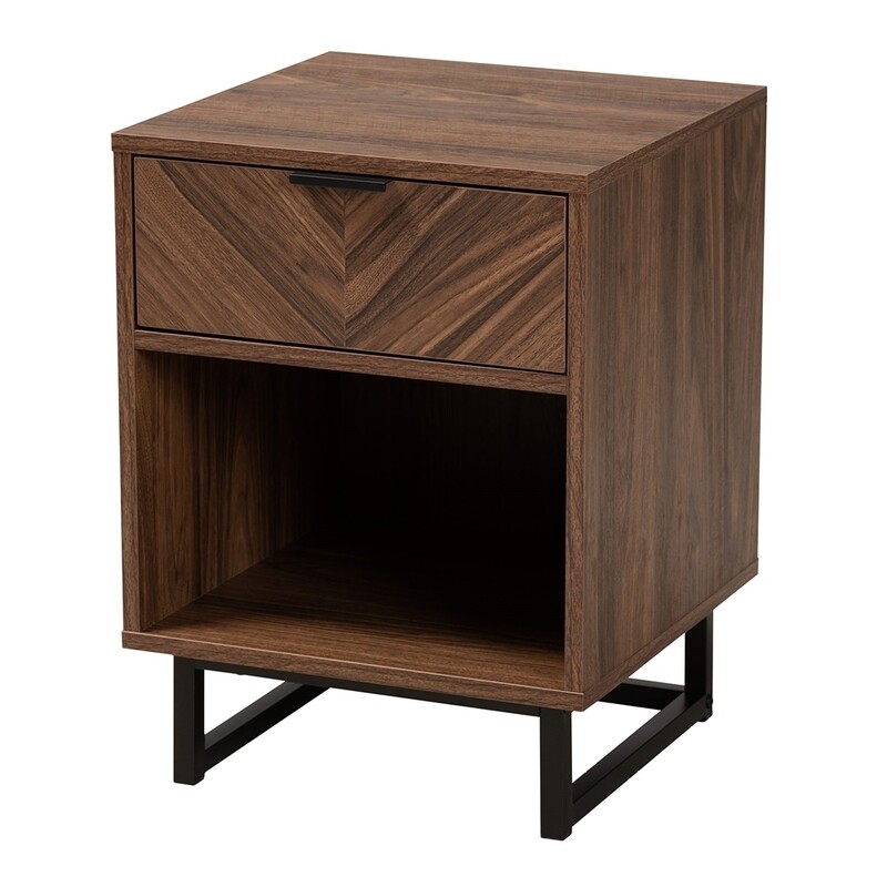 BAXTON STUDIO SADIA MODERN WALNUT BROWN FINISHED WOOD AND BLACK METAL 1-DRAWER END TABLE