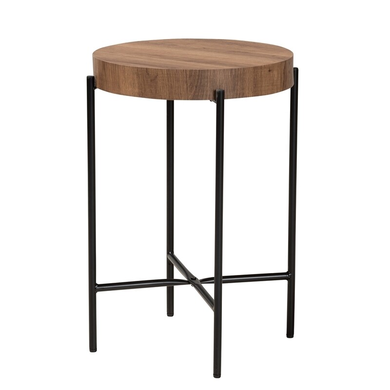 BAXTON STUDIO SAVION MODERN INDUSTRIAL WALNUT BROWN FINISHED WOOD AND BLACK METAL END TABLE