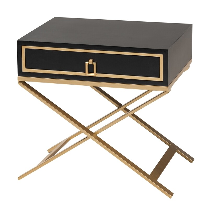 BAXTON STUDIO LILIBET MODERN GLAM AND LUXE BLACK FINISHED WOOD AND GOLD METAL 1-DRAWER END TABLE