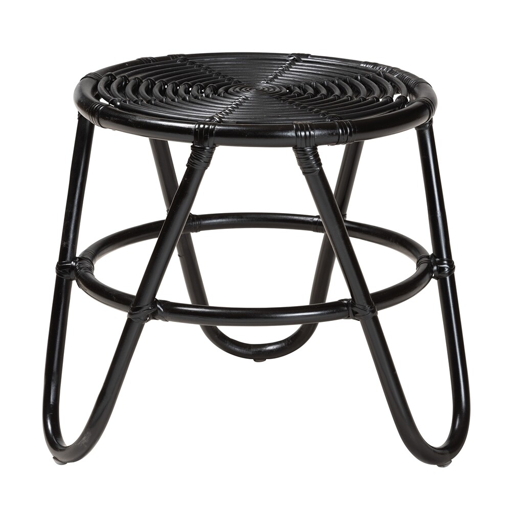 BALI & PARI PERTESSA MODERN BOHEMIAN BLACK FINISHED RATTAN END TABLE